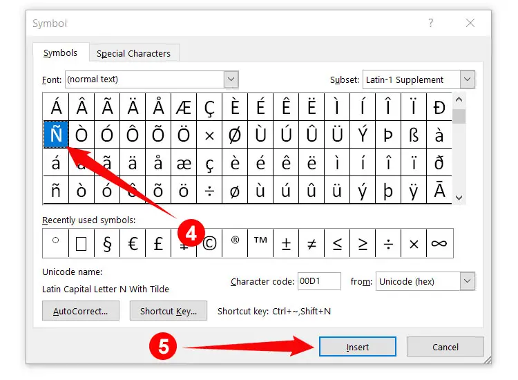 How to insert enye in Microsoft Word