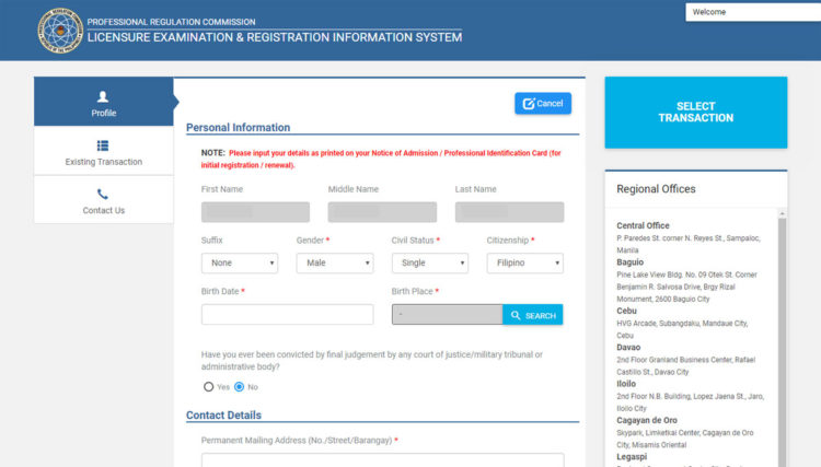 PRC online registration