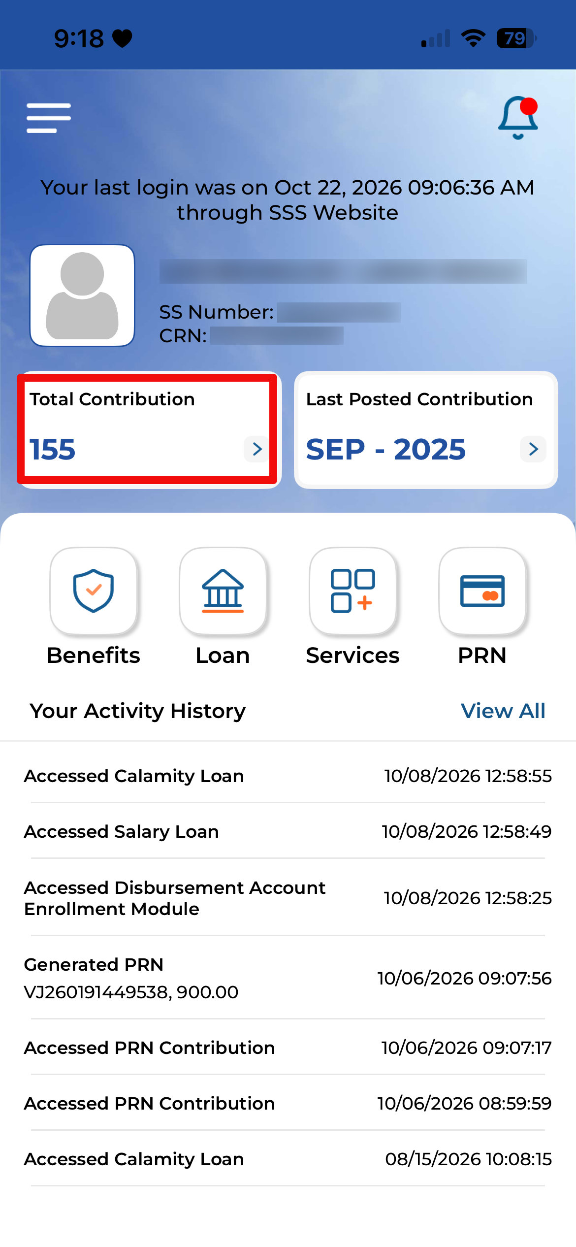 SSS contributions on the mobile app