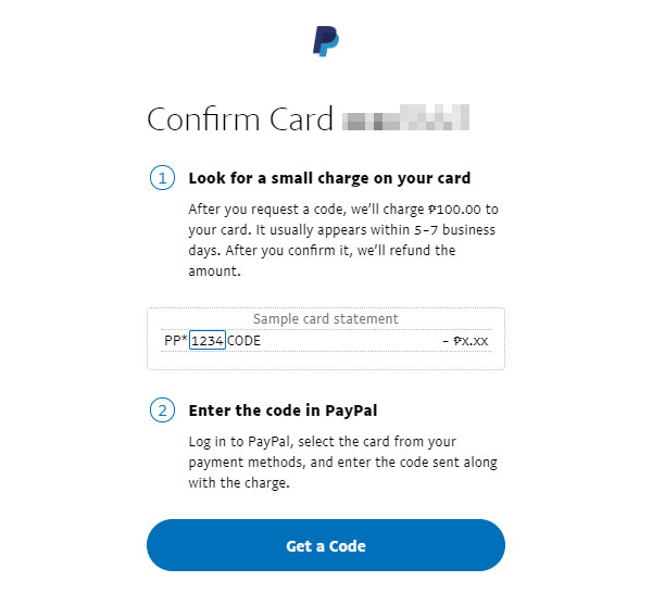 Confirm a card with PayPal