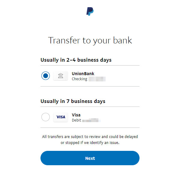 Transfer to your bank