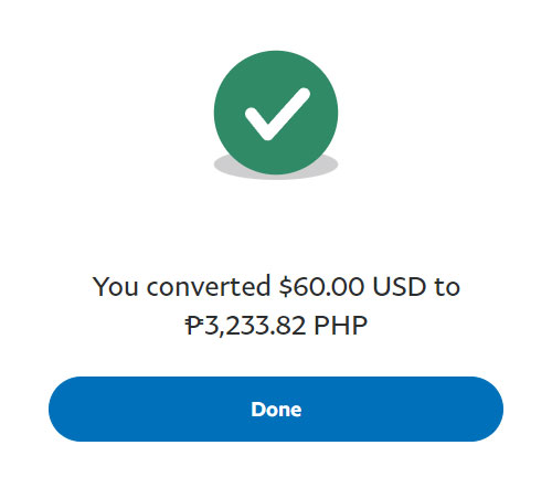 PayPal conversion successful