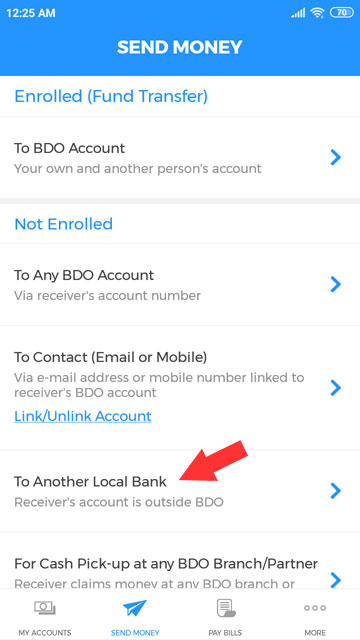 BDO mobile app send money