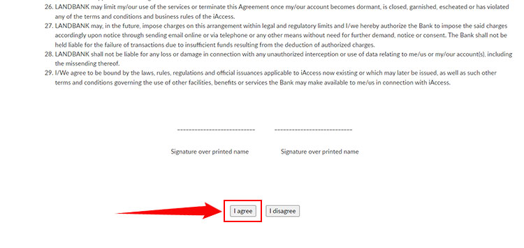 Landbank iAccess terms and conditions