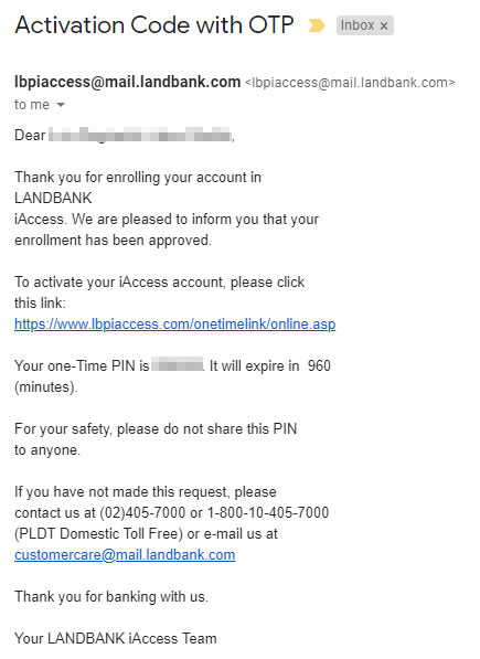 LBPiAccess activation email