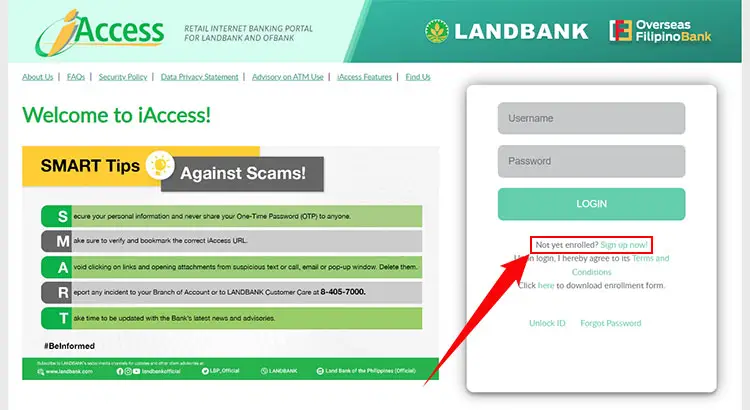 Landbank iAccess website