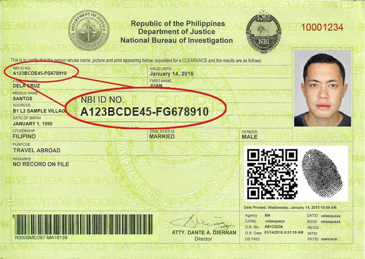 Sample of an NBI clearance