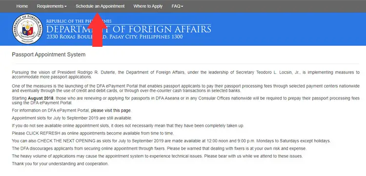 DFA passport appointment system