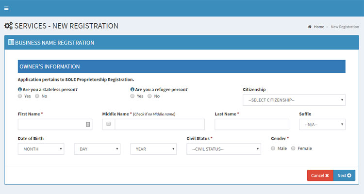 DTI business name registration