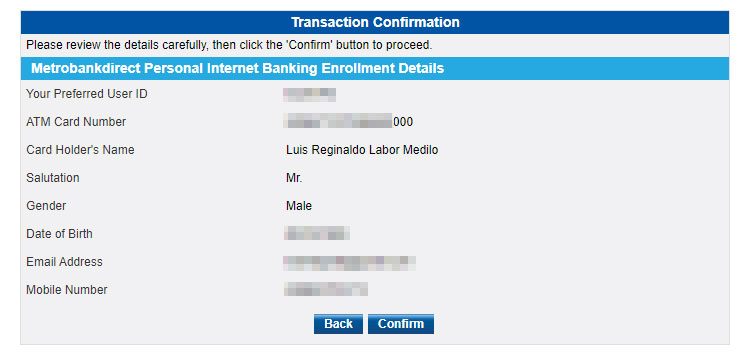 Metrobank Direct Internet banking enrollment