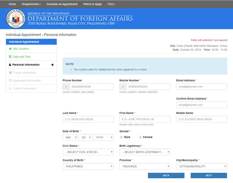 Passport renewal personal information