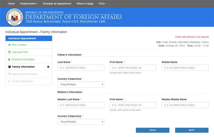 Passport renewal family information