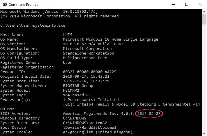 Checking computer age using BIOS method