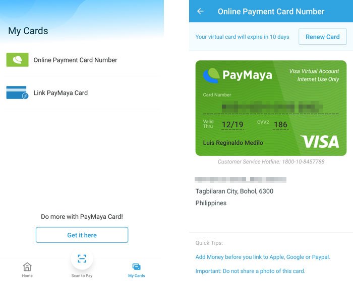 PayMaya virtual card