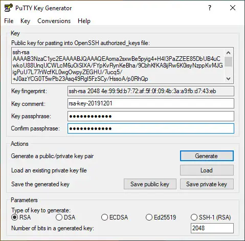 PuTTY key generator