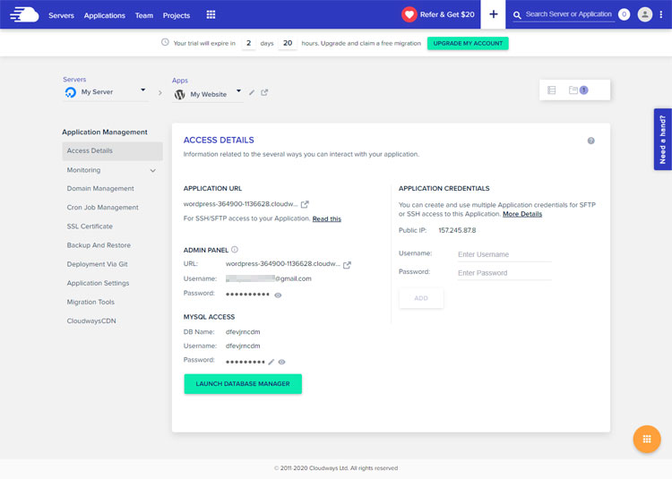 Cloudways application management