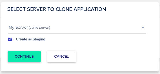 Select server to clone application