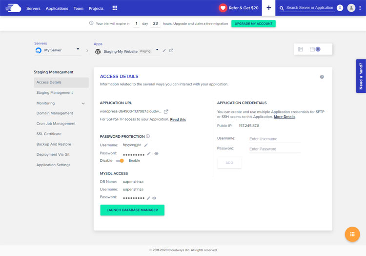 Cloudways staging environment