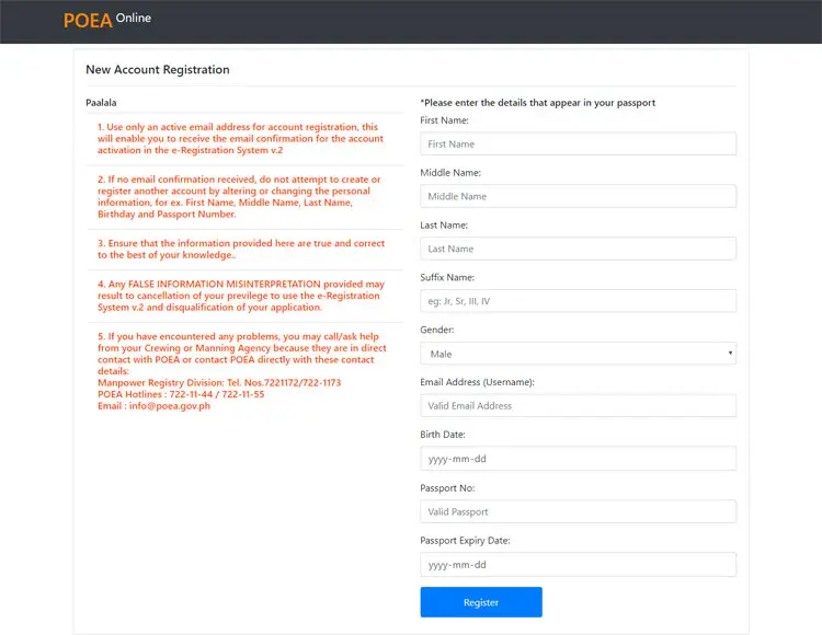 POEA e-Registration System account registration