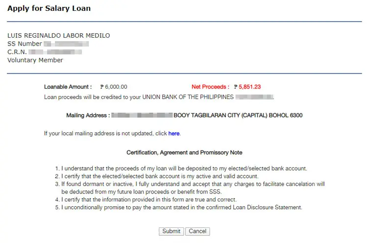 SSS salary loan application final steps