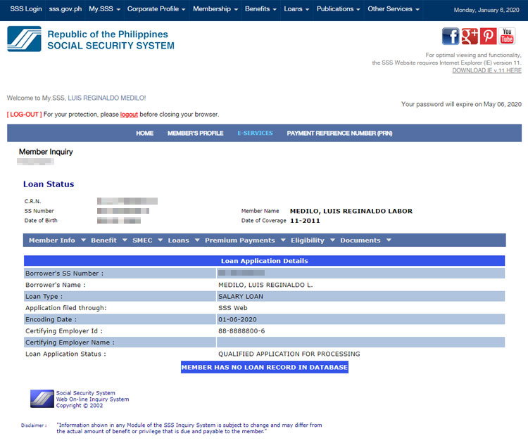 SSS loan application details