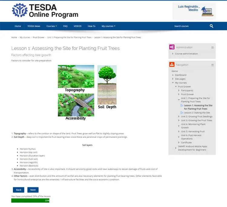 TESDA online course lessons