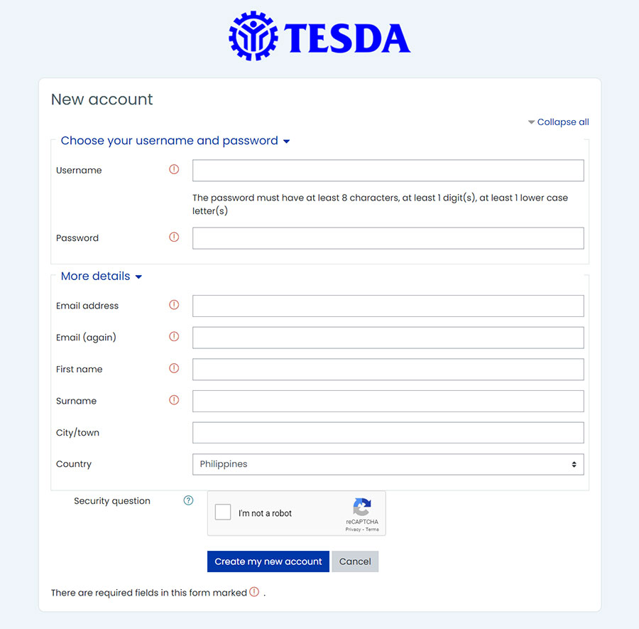 TESDA Online Program signup