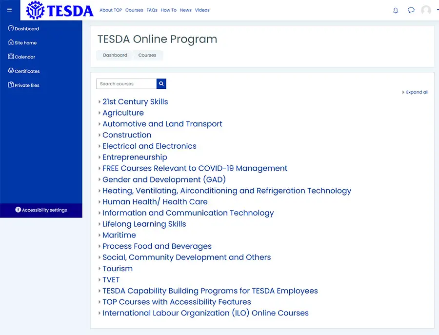 List of TESDA courses