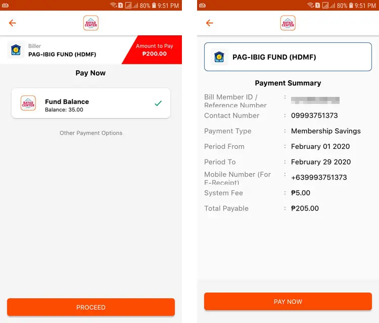 Pag-IBIG payment using Bayad Center app