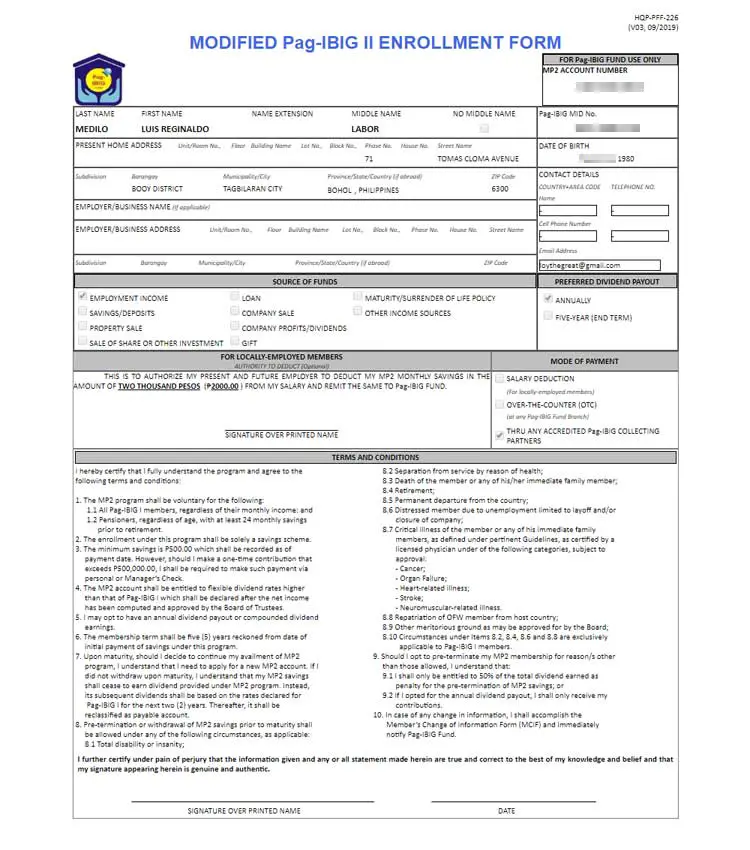 Pag-IBIG MP2 enrollment form