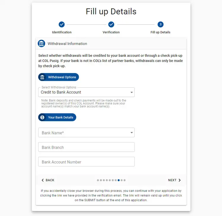 Withdrawal information