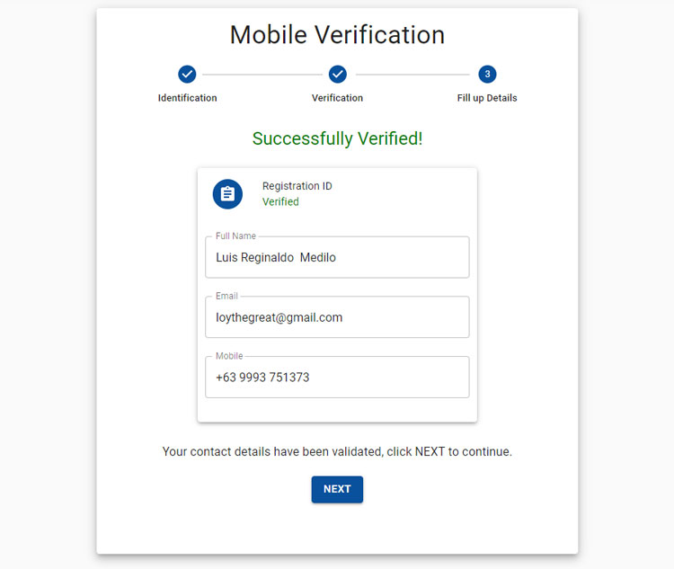 Mobile verification successful