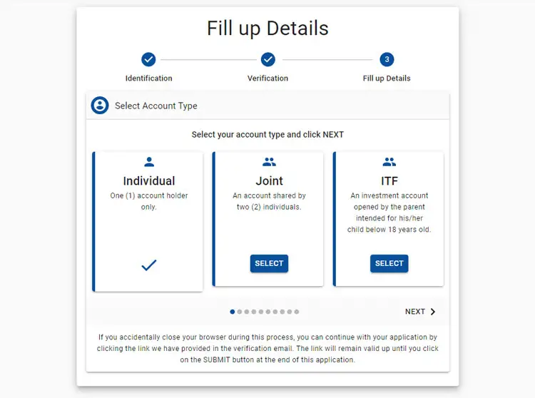 Select COL Financial account type