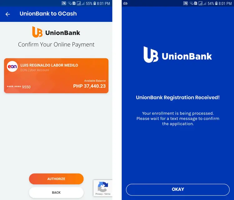 UnionBank registration successful
