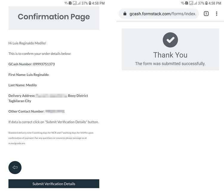 GCash MasterCard order form