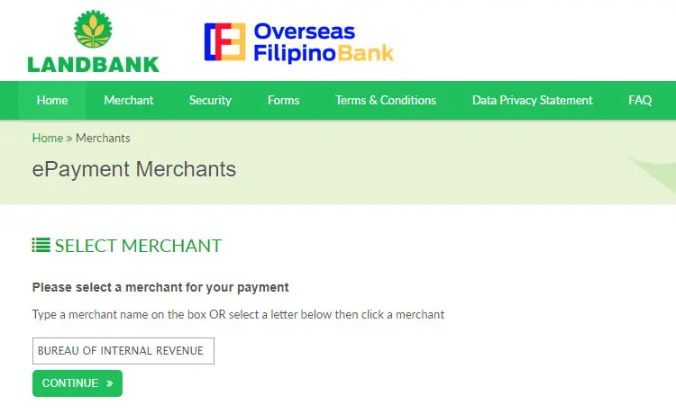 BIR online payment through Landbank