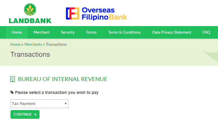 BIR online payment through Landbank