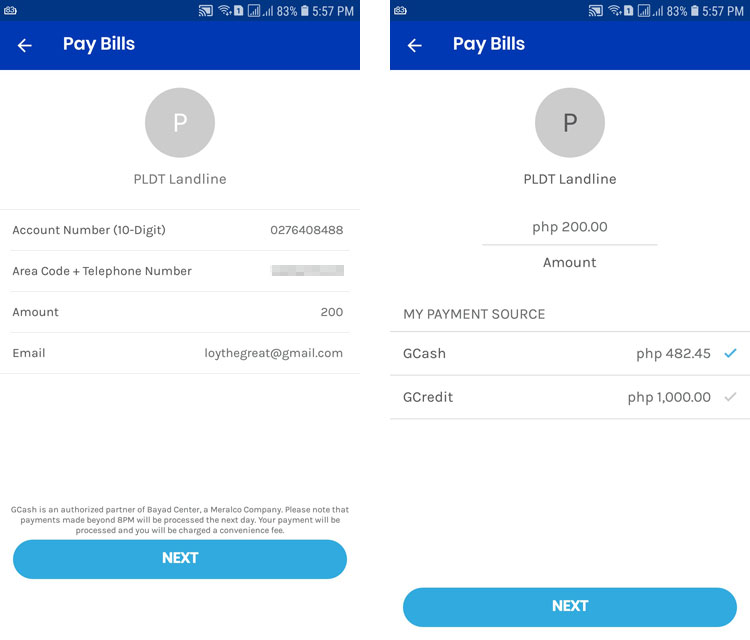 PLDT bills online payment using GCash