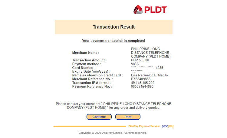 Payment transaction completed