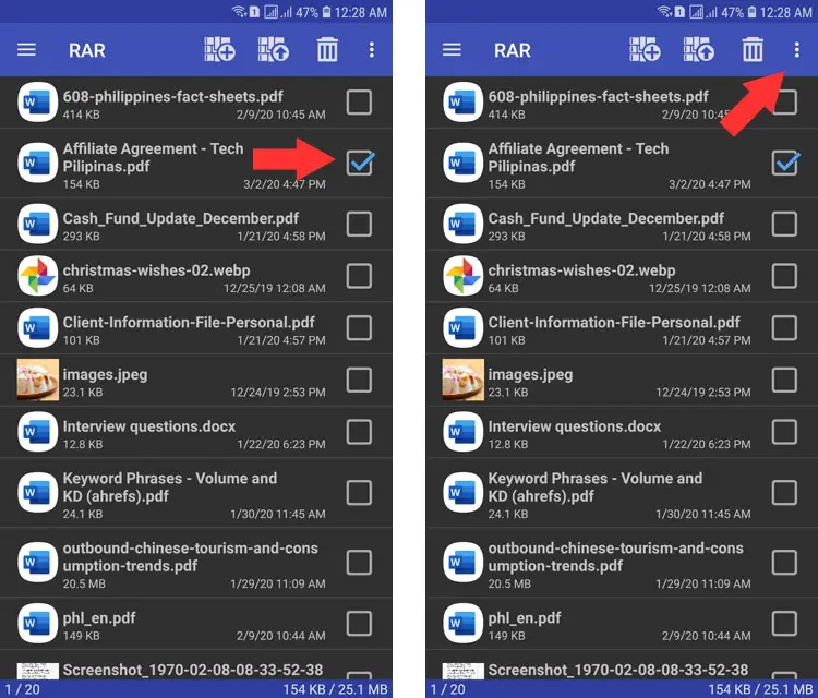 Choosing a file with RAR