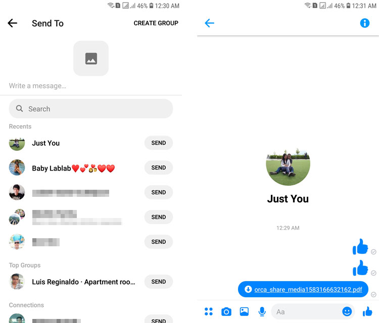 friendly for facebook sending files via messenger