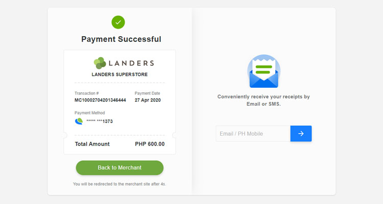 Landers payment successful