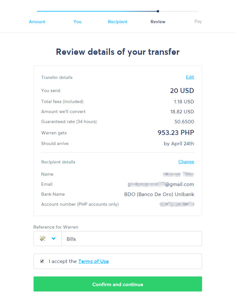 Review details of your transfer