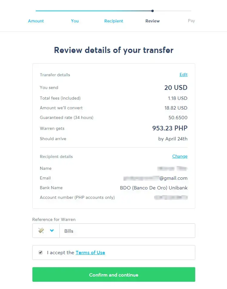 Review details of your transfer
