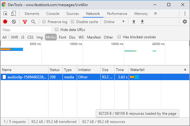 Download audio file from Messenger using Chrome Developer Tools