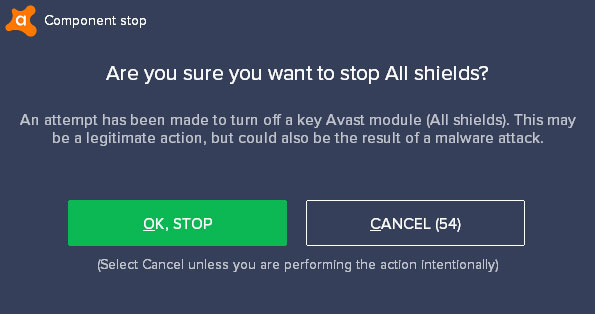 avast behavior shield keeps turning off