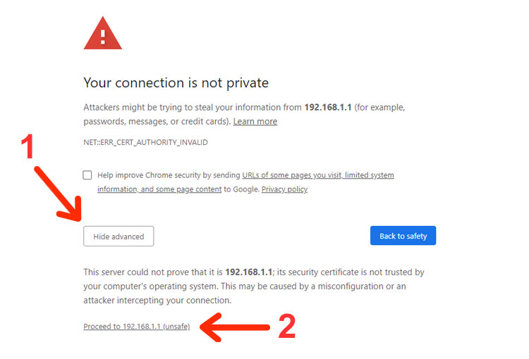 Bypass the "Your connection is not private" error