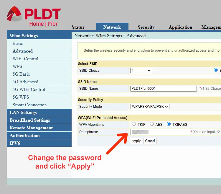 Change PLDT Home Fibr WiFi password