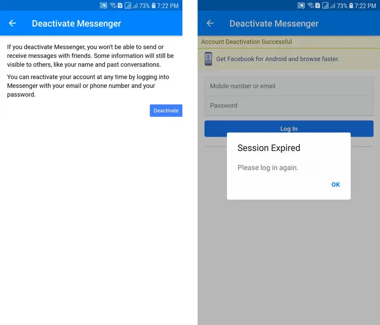 does deactivating fb deactivate messenger