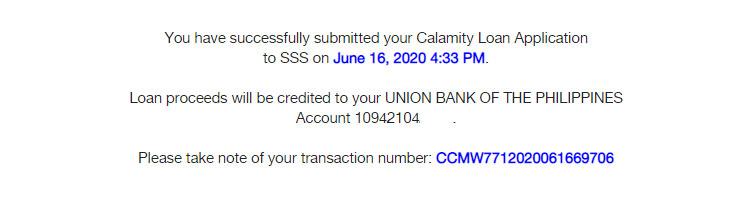 SSS calamity loan application submitted